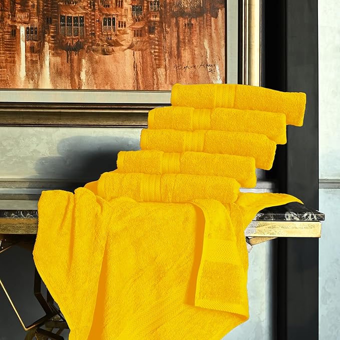 HERCULEAN Large Bath Towels 24 x 50 Pack of 6 | Quick Dry and Highly Absorbent | 100% Cotton Terry Towels for Bathroom - Perfect for Shower - Pool and Spa - Luxury Soft Towels - Lemon Yellow