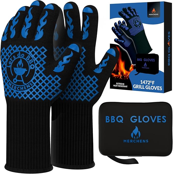BBQ Grill & Oven Gloves 1472°F Heat Resistant – Fireproof, Non-Slip Silicone Mitts for Grilling, Smoking & Baking – Extra-Long Protection – Includes Storage Case & Luxury Gift Box | Pro Series