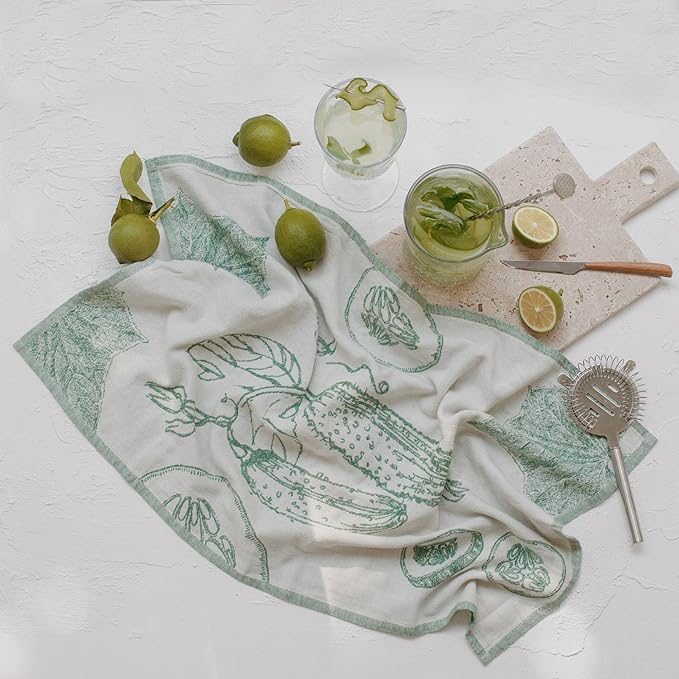 sea me at home Dish Towels for Kitchen, Jacquard Tea Towel Set, Stylish and Functional, A Great Gift for Any Home, 100% Turkish Cotton Towel Set of 4 (Garden Vegetables)
