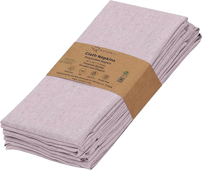 Ruvanti Cloth Napkins Set of 6, 18x18 Reusable Napkins Cloth Washable, Soft & Durable Table Napkin, Poly Cotton Fabric Dinner Napkins for Parties, Christmas, Thanksgiving, Weddings - Mauve