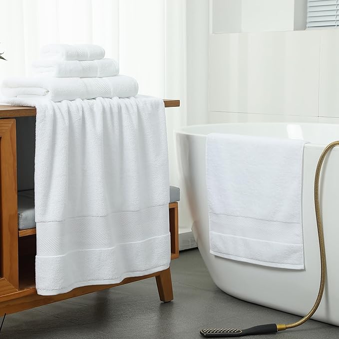 Simple&Opulence Premium 100% Cotton Towel Set 6 Piece，Soft Absorbent Towels for Bathroom,Hotel and Spa,2 Bath Towels 28"x55" 2 Hand Towels 16"x28" & 2 Washcloths 12"x12" (White)