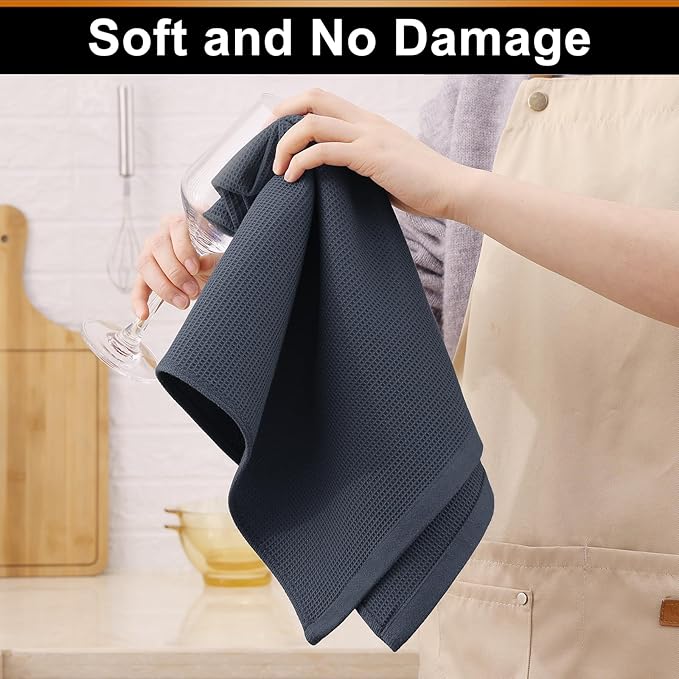 Homaxy 100% Cotton Waffle Weave Kitchen Towels - 12 Pack Soft and Absorbent Dish Towels - 16 x 26 Inches Quick Dry Hand Towels - Dark Grey