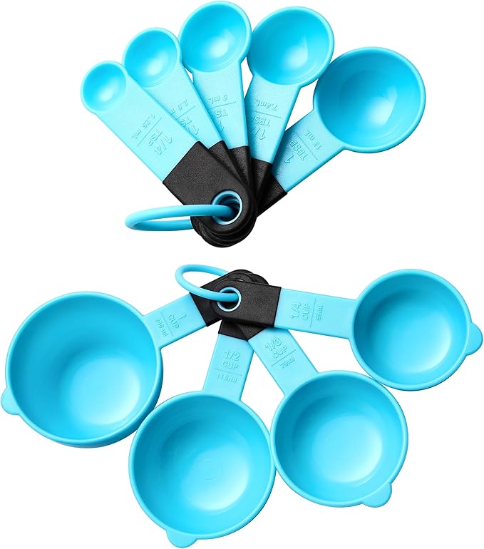 Spring Chef Magnetic Measuring Cups and Spoons Set of 9, Nesting Plastic Kitchen Tool with Easy to Read Markings - Measure Dry or Liquid Ingredient, BPA Free, Aqua Sky