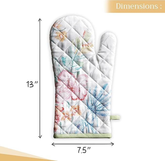 Maison d'Hermine Oven Gloves 100% Cotton Oven Mitt 7" x 13" with Loop Heat Resistant BBQ Cooking Gloves Baking Grilling Gifts for Mothers Day Spring/Summer (Pack of 1, Paradise Island)