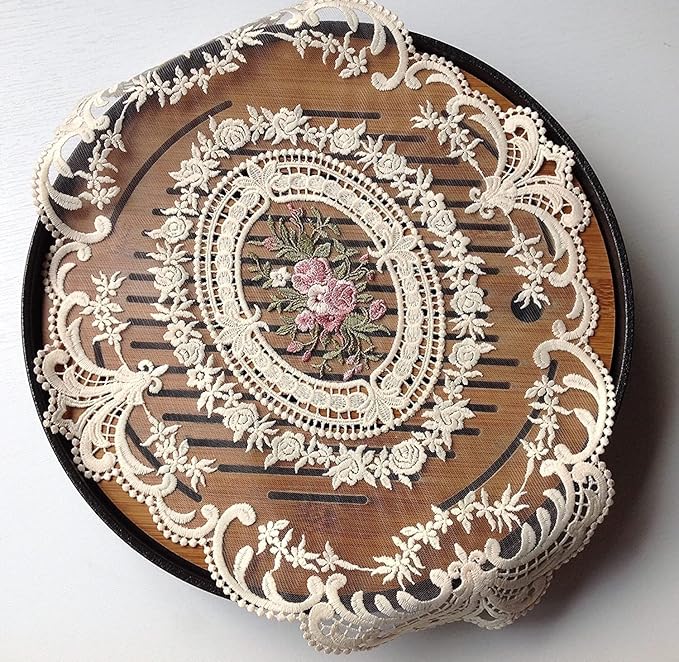 8Pack Retro Lace Placemats, French Crochet Doilies, Handmade Embroidered Table Mats, 12x16-in Beige Place Mats Cup Mat