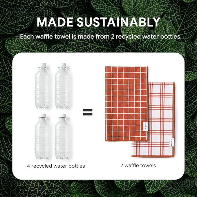 RECYCO Waffle Kitchen Towel Set of 2 - Quick Dry Microfiber Sustainable Dish Towels - Ultra Absorbent Reusable Cleaning Tea Towels - Lightweight Hand Towels,16”x 28”, Farmhouse Plaid
