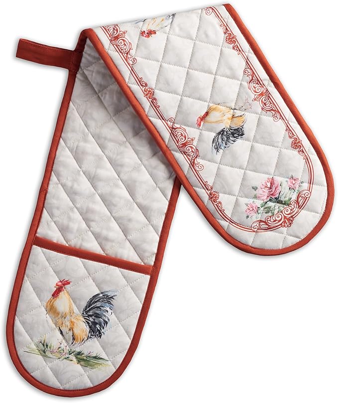 Maison d' Hermine Double Oven Mitts 100% Cotton 7"x35" Double Oven Mitt Heat Resistant BBQ Cooking Gloves with Loop Baking Grilling Gifts for Mothers Day Spring Summer (Campagne)