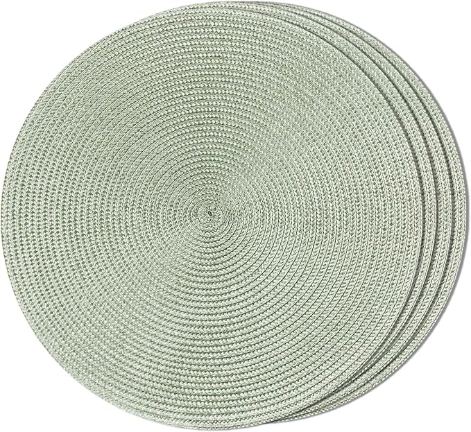 FunWheat Round Braided Placemats Set of 4 Table Mats for Dining Tables Woven Washable Non-Slip Place mats 15inch (Fog Green, 4pcs)