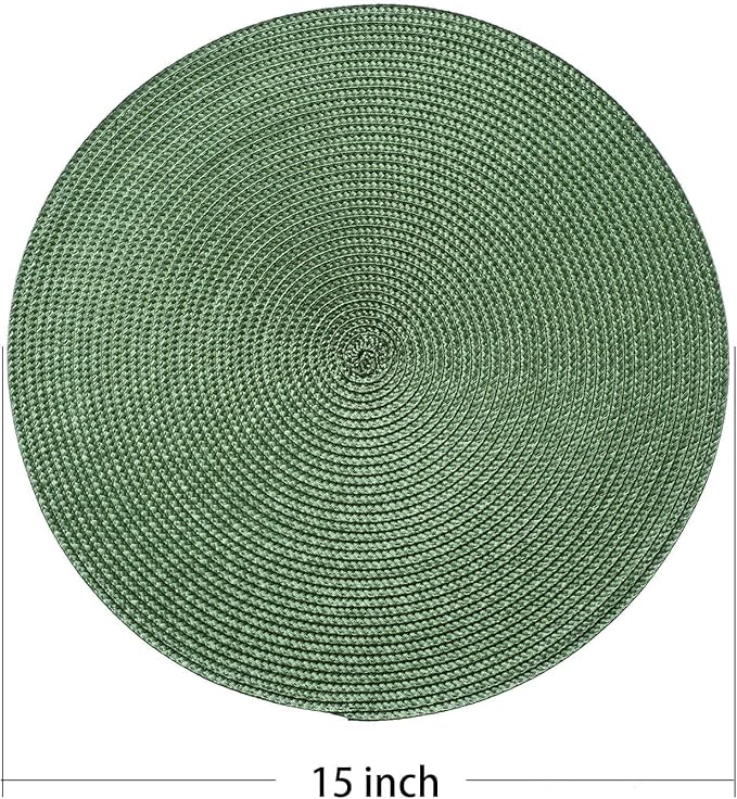 AHHFSMEI Round Placemats Set of 4 Heat Resistant Washable Non-Slip Woven Braided Table Mats for Dining Table Kitchen & Home Decor (Olive Green,4)