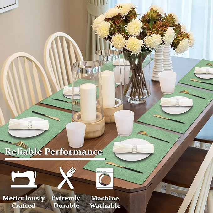 Light Green Cloth Placemats Set of 6, Cotton Linen Blend Machine Washable Double Layered Durable Place Mats Heat Resistant Placemats Wrinkle Free Thick Fabric Dining Table Mats (Light Green, 6)