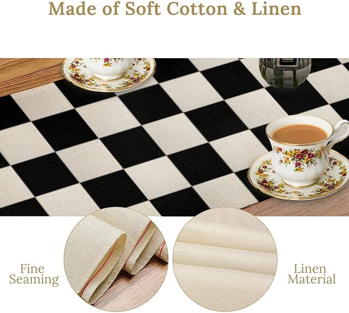 Black White Plaid Table Runner Racing Party Theme Runner for Home Kitchen Birthday Party Dining Table Living Room Decor Fabric 1 Panel W13xL36in