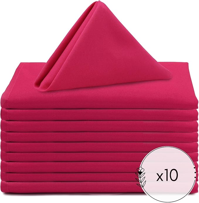 Your Chair Covers Cloth Polyester Napkins, 20 x 20 Inch, Washable Dinner Fabric Linen Napkins with Hemmed Edges for Restaurant, Wedding and Holiday Pack of 10 (Fuchsia)