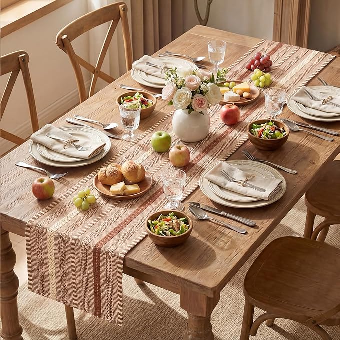 Artoid Mode Caramel Farmhouse Woven Table Runner, Seasonal Holiday Rustic Kitchen Dining Table Decoration for Home Party Decor 12x120 Inch