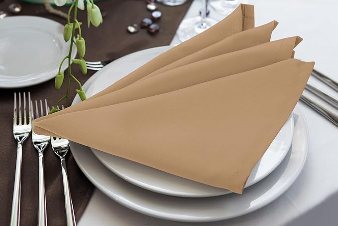 Utopia Home [24 Pack, Beige] Cloth Napkins 17x17 Inches, 100% Polyester Hemmed Edges, Washable and Reusable Ideal for Parties, Weddings and Dinners