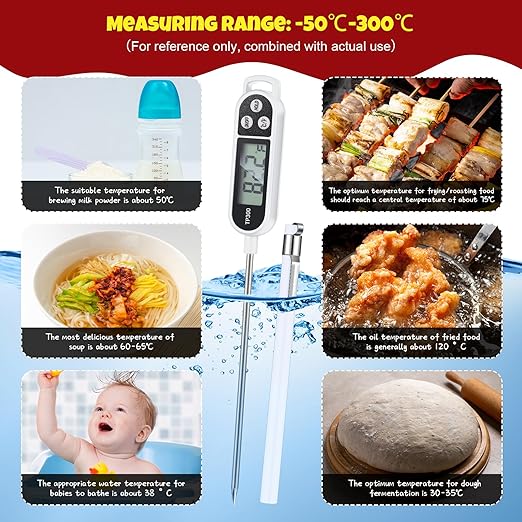 Copkim Meat Food Thermometer Food with Probe Water Liquid Instant Read Digital Thermometer Kitchen Cooking Supplies for Cooking BBQ Milk Yogurt(White)