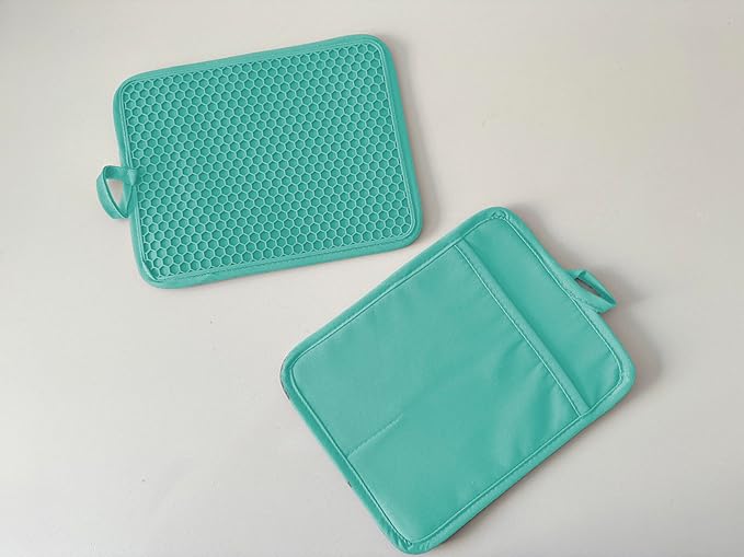Oven Pot Holder with Pocket Cotton Heat Resistant Coaster Potholder Kitchen Hot Pad Oven Mitts for Cooking and Baking Square 7"x9" (Aqua, Silicone)