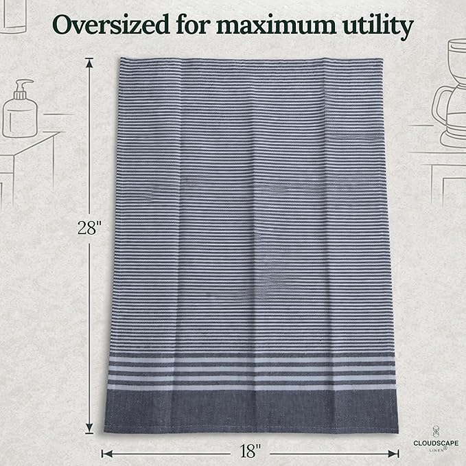 CLOUDSCAPE Kitchen Towels 12 Set 18”x28” Cotton Blended Hand Towels with Hanging Loop - Quick-Drying Dish Towels for Kitchen Essentials, Highly Absorbent, Dish Cloths Set for Washing Dishes - Indigo