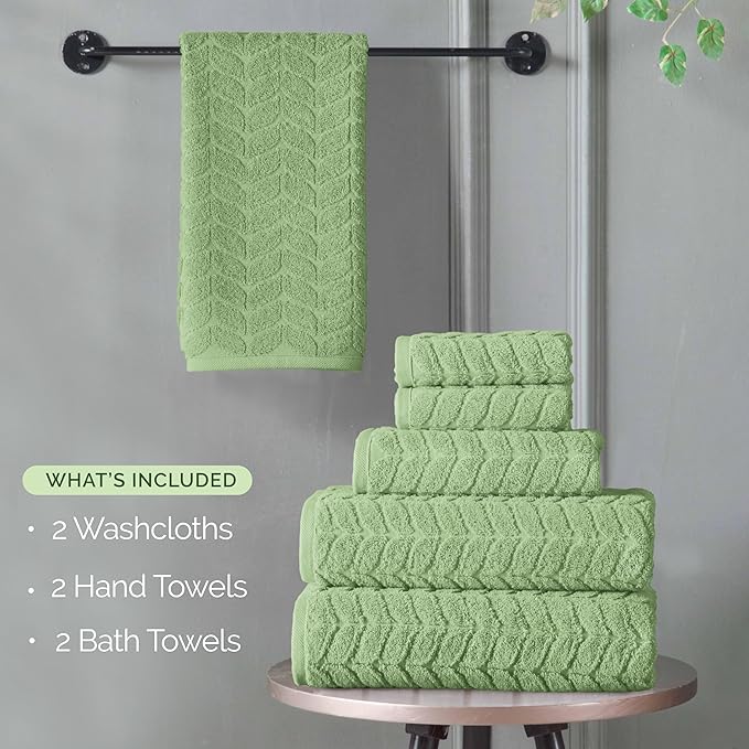 Elegant Comfort Luxury 6-Piece 100% Turkish Cotton Jacquard Braided Textured Premium Hotel Quality Towel Set– Soft and Absorbent, Includes 2 Bath Towels, 2 Hand Towels and 2 Washcloths, Sage