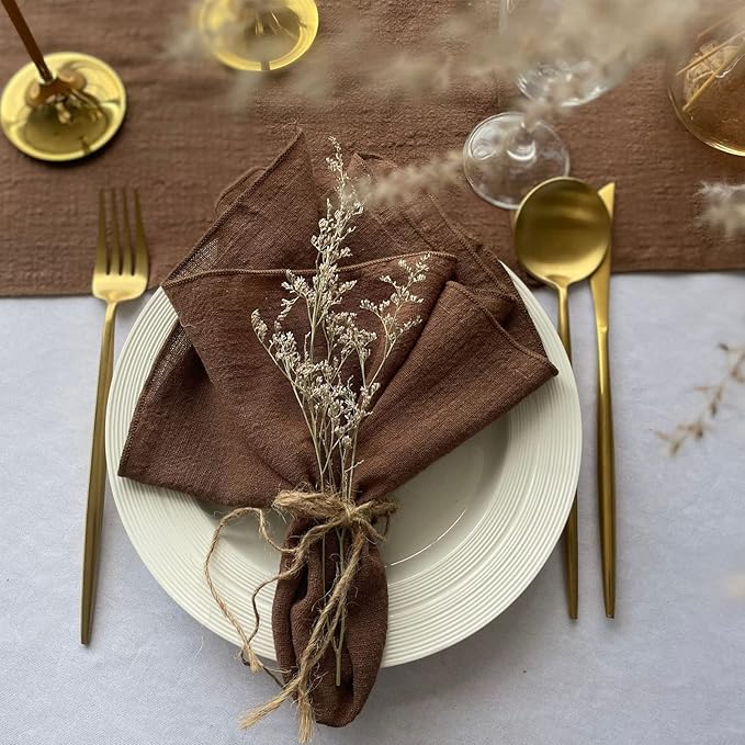 EHLDekol Gauze Cloth Napkins 6 Pack 16x16 Inches 100% Natural Soft Cotton Weddings Decorative Parties Family Everyday Use Bulk Linen Dinner Napkins (Brown, 6 Pack)