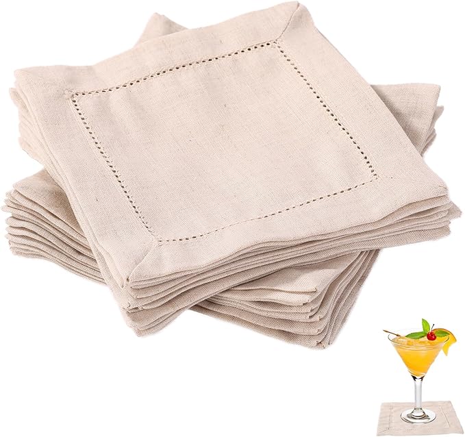 25pcs Linen Cocktail Napkins, 15x15cm/6x6in Reusable Square Cocktail Napkins Suitable for Wedding Birthday Baby Shower Party Home Bar Supplies (Linen Color)