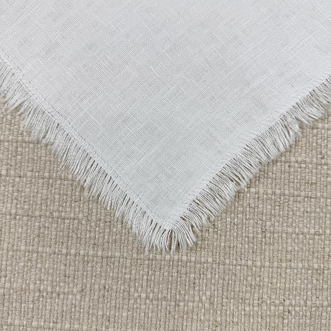 100% Pure Linen Kitchen Towel Set, Includes 2 Towels, 20" x 27", Handcrafted with Hanging Loop and Fringe Design (White)