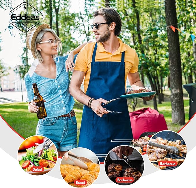Eddeas Grill Tongs, 17 Inch Extra Long BBQ Tongs, Heat Resistant 600 Degrees Stainless Steel tongs, Kitchen Metal Locking Tongs for Cooking, Grilling, Outdoor Barbecue