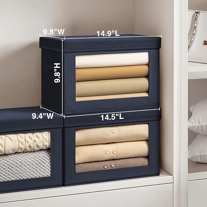 Homsorout Minimalist 6 Pack Large Fabric Storage Bins with Lids, Navy Blue, 14 Inch. - 6 Count, Ideal for Clothes, Books, CD, Bedroom, Living Room