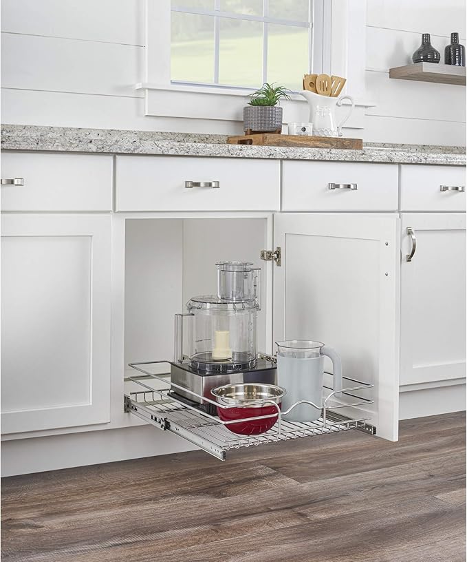 Rev-A-Shelf Kitchen Cabinet Pullout Shelf and Drawer Organizer Slide Out Pantry Storage Basket in Multiple Sizes, 21 x 20 In, 5WB1-2120CR-1