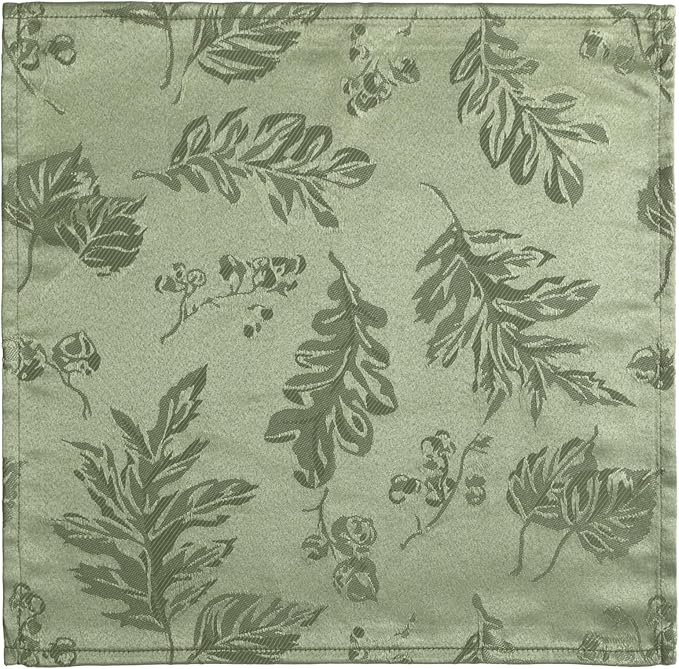 Elrene Home Fashions Elegant Woven Leaves Jacquard Damask Cloth Napkin Set for Fall/Harvest/Thanksgiving, 17" x 17", Pack of 8, Olive