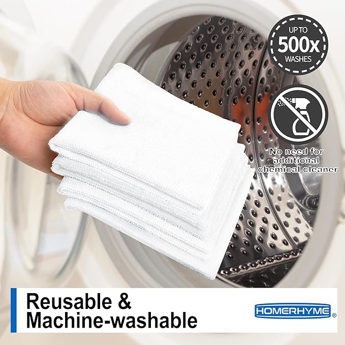 Microfiber Cleaning Cloth, 12 Pack White Cleaning Rags,12" X 11" Lint Free Dish Towels Wash Cloths, Reusable Microfiber Towels for Home and Kitchen Bathroom Apartment Cleaning Supplies