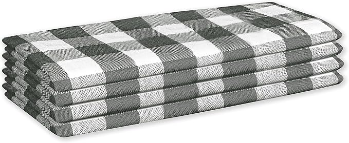 Napkins 100% Cotton Set of 4 Decorative Cloth Napkin Gingham Buffalo Check Plaid Washable Dinner Napkins for Holiday, Dinner, Wedding, Baby Shower & Dining - Grey White (18”X18”)