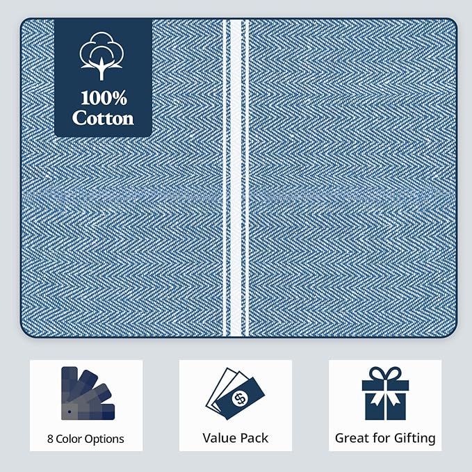 LANE LINEN Kitchen Towels Set - 100% Pure Cotton Dish Towels for Kitchen, Super Absorbent Kitchen Hand Towel, Tea Towels, Soft & Durable Dish Cloths, Pack of 6 – 14”x25”, Indigo