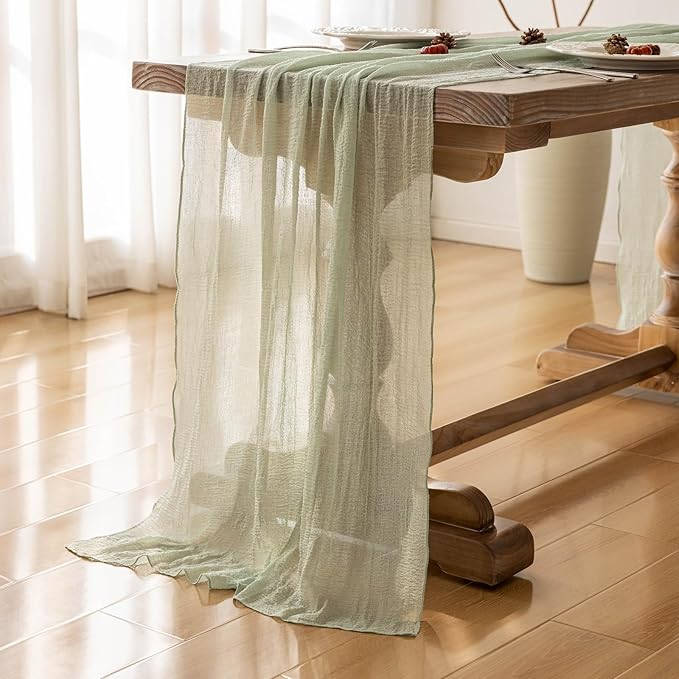 Keketoarrange 6pcs Sage Green Spring Easter Cheesecloth Table Runner 120 Inch 10 FT Rustic Boho Cheese Cloth Runner for Wedding Baby Shower Bridal Shower Sheer Gauze Centerpiece Home Decorations