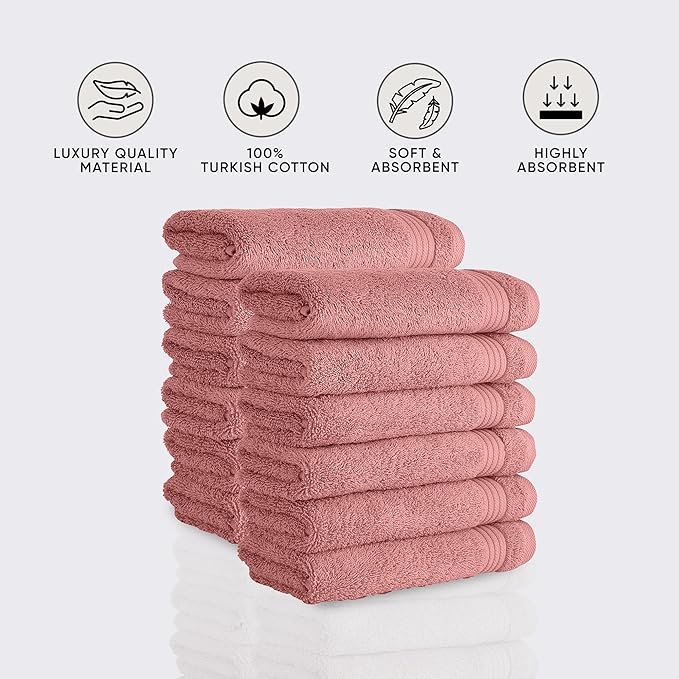 Classic Turkish Towels CTT - Premium Washcloths 12 Pack Set, 100% Turkish Cotton, Highly Absorbent & Quick Dry, Face Towels Wash Cloths for Hotel, Spa & Gym | 12"x12" (Coral)