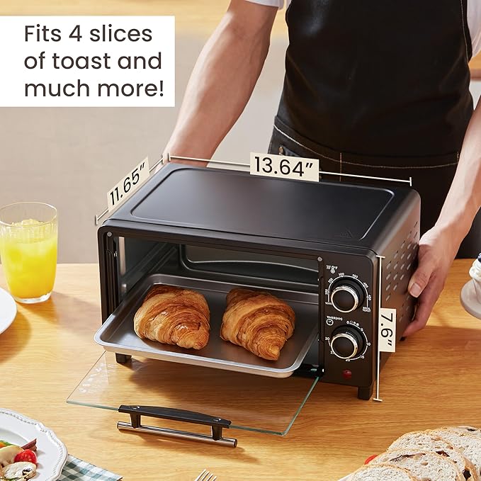 Elite Gourmet ETO490 9L/4 Slice Countertop Toaster Oven with 30-Minute Timer, Adjustable Temperature Control, Includes Baking Pan and Wire Rack, Bake, Broil, Toast, Black