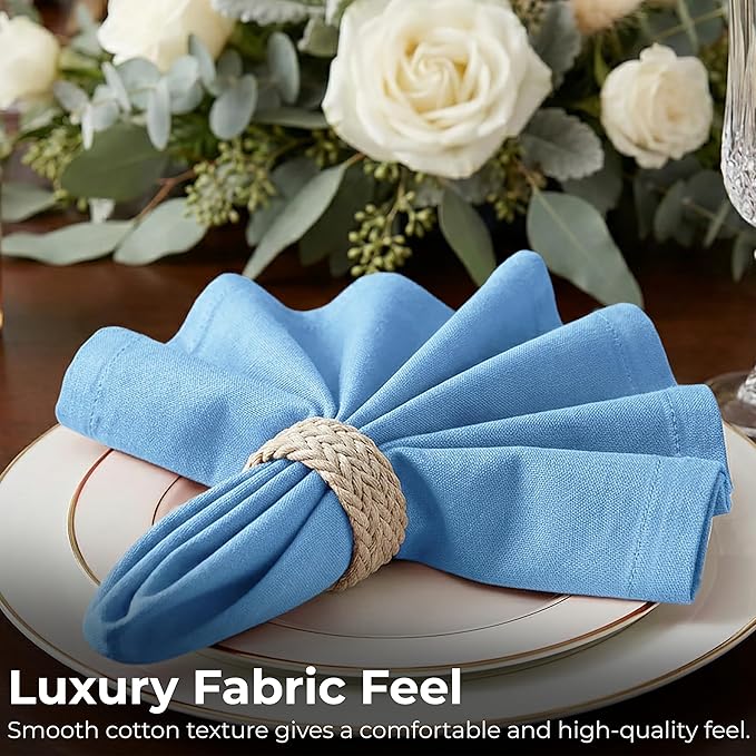 Ramanta Home Light Blue Cotton Dinner Napkins Set of 12, 18x18 Inch 100% Cotton Cloth Napkins, Reusable Fabric Table Napkins for Everyday Dining, Parties, Wedding, Spring & Easter Table Décor Washable