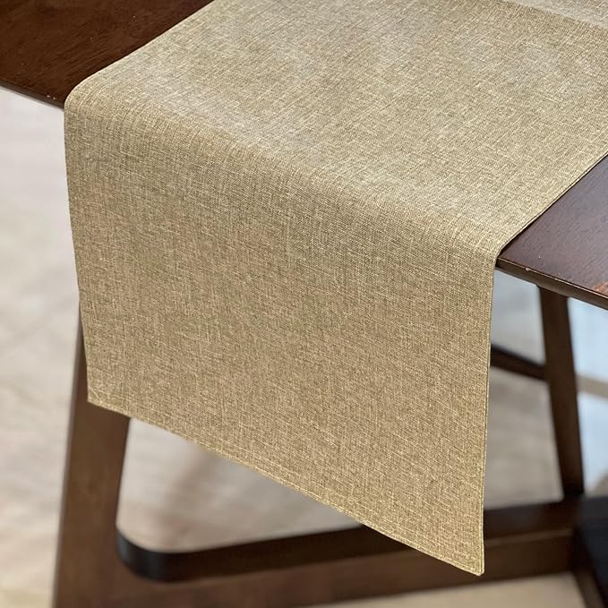 Table Runner and Placemats Set of 6 for Kitchen Dining Table Farmhouse Style Thick Linen Double Layer Heat Resistant Washable Place Mats Set/ Beige