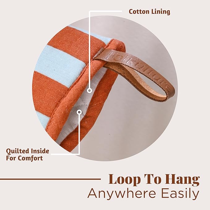 Folkulture Mini Oven Mitts | Heat Resistant 5.75"x9", Set of 2 Orange Oven Mittens for Fall Kitchen Decor | Short Oven Fall Gloves with Hanging Loop | Fall Essentials or Kitchen Mitten for Baking