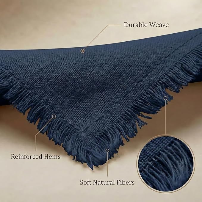 ACCENTHOME Navy Cotton Linen Napkin Set of 6 18x18 inch Dinner Napkins - Washable Soft Premium Hotel Quality Reusable Napkins Perfect Table Napkins for Family Dinners, Weddings & Everyday Use
