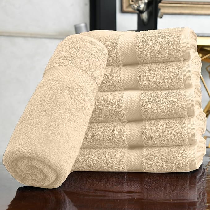 HERCULEAN Premium Bath Towels 24 x 48 Pack of 6 | Quick Dry and Highly Absorbent | 100% Cotton Terry Towels for Bathroom - Perfect for Shower - Pool and Spa - Luxury Soft Towels - Beige