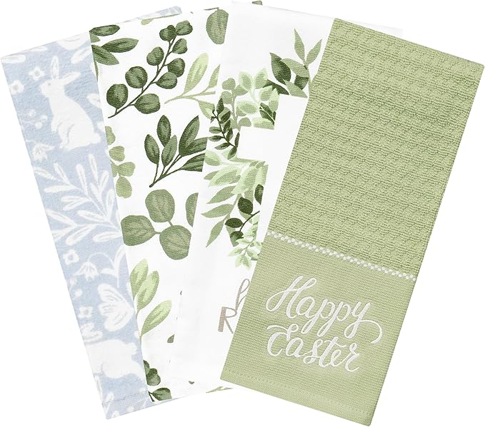 Ritz 100% Cotton Kitchen Towels, Eucalyptus Floral Spring – 16"x26" – Absorbent Dish Towels for Drying & Cleaning – Soft & Durable (Set of 4)