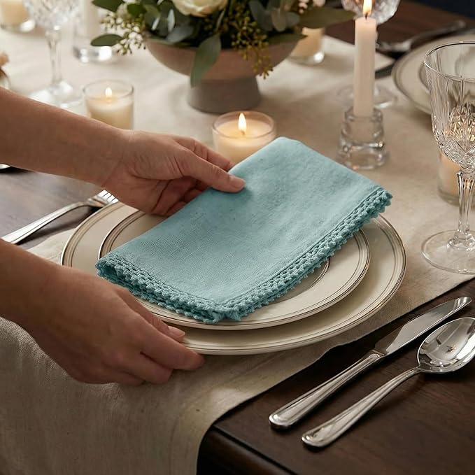 ACCENTHOME Blue Cloth Napkins Set of 12 18x18 inch Cotton Dinner Napkins - Washable Soft Premium Hotel Quality Reusable Napkins Perfect Table Napkins for Family Dinners, Weddings & Everyday Use