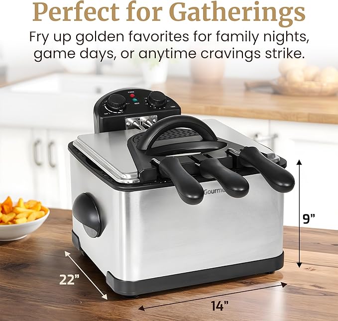Elite Gourmet EDF-401TXB Electric 4.5 Qt. / 17 Cup Immersion Deep Fryer 3-Baskets, 1700-Watt, Timer Control, Adjustable Temperature, Lid with Viewing Window and Odor Free Filter