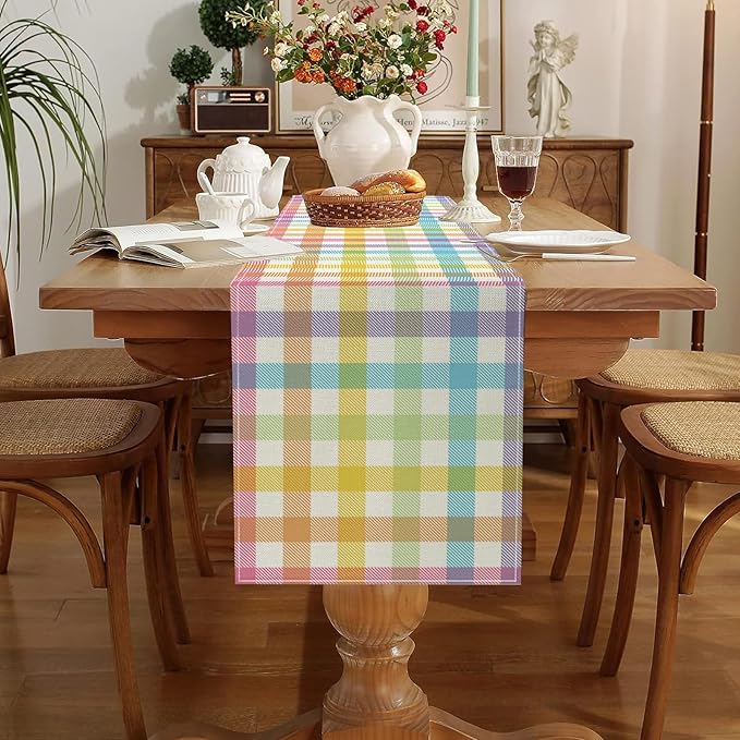 ONFAON Easter Buffalo Plaid Check Table Runner Spring Holiday Decoration Farmhouse Home Dining Room Kitchen Table Decor (13" x 72")