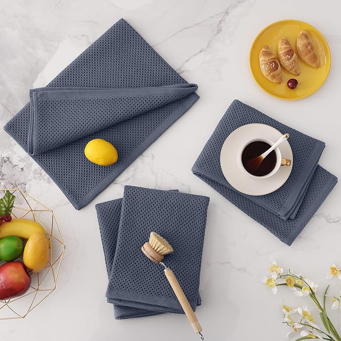 Homaxy 100% Cotton Oversized Waffle Weave Kitchen Dish Towels, 3-Pack Ultra Soft Absorbent Dish Towels, Quick Drying Cleaning Towels, 20 x 28 Inches, Dark Grey