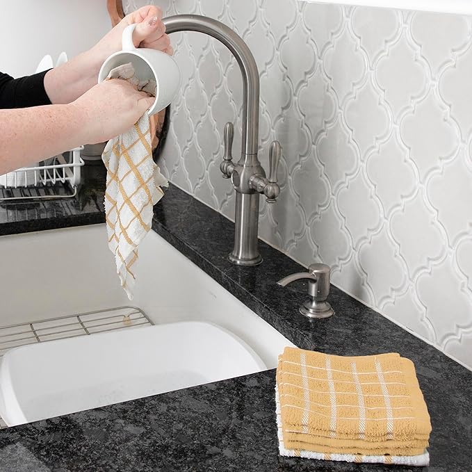 Ritz Premium 3-Pack Kitchen Towel & 6-Pack Dish Cloth Set - Highly Absorbent, Super Soft, Long-Lasting, 100% Cotton Terry Drying Cleaning Cloths, Straw