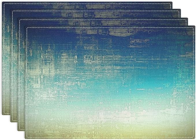 Emvency Farmhouse Placemats Set of 4, Abstract Blue and Green Vintage Art Painting 12x18 Inch Table Mats for Outdoor Home Party Kitchen Dining Decoration