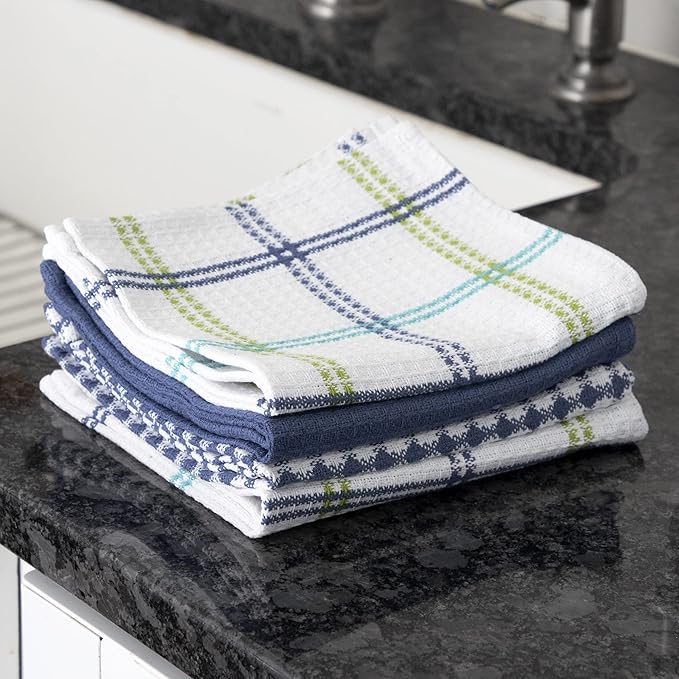 T-Fal Premium Waffle Dish Cloths: Highly Absorbent, Super Soft Long Lasting - 100% Cotton, 12"x13" Flat Waffle Dish Towel for Cleaning & Drying Dishes, (4-Pack), Cool