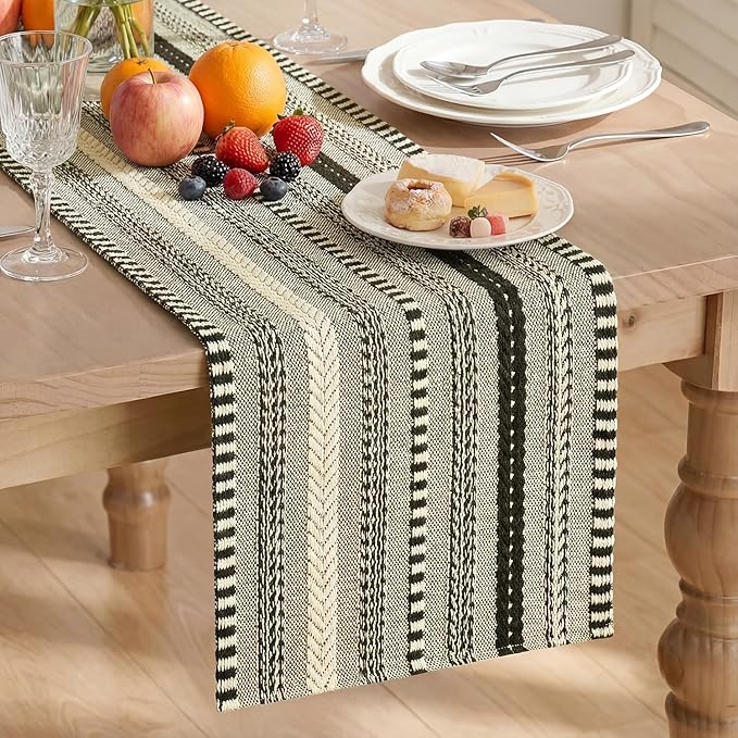 Artoid Mode Black Farmhouse Woven Table Runner, Seasonal Holiday Rustic Kitchen Dining Table Decoration for Home Party Decor 12x36 Inch