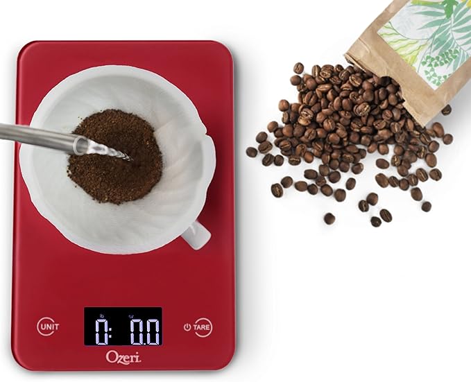 Ozeri Touch Professional Tempered Glass Digital Kitchen Scale, Red Engine